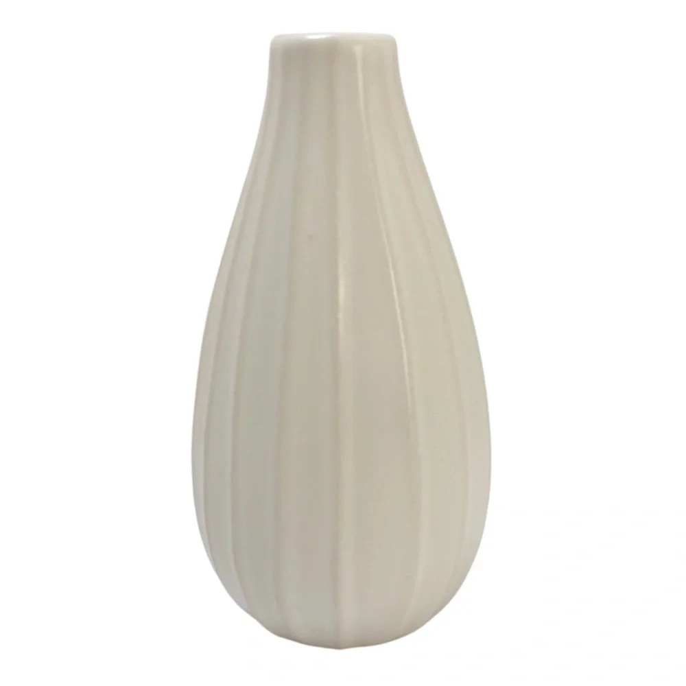 Ikea | Farmhouse White Textured Ribbed Pottery Bud Vase Small